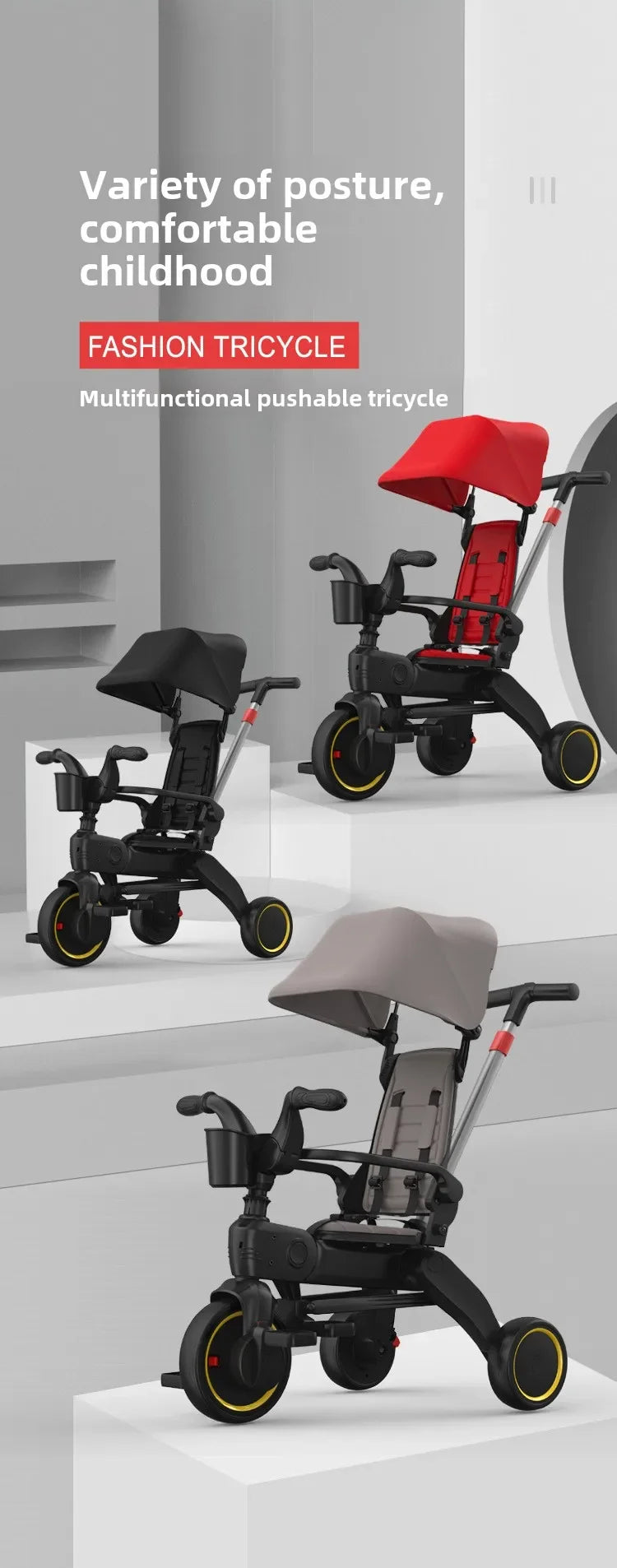 Heißer Verkauf Kinder Dreirad Fahrrad Stahl Rahmen Spielzeug Mit Markise & Plastik Pedale Drei-Rad Schiebe Dreiräder Für 1-6 Jahre Alt Kinder