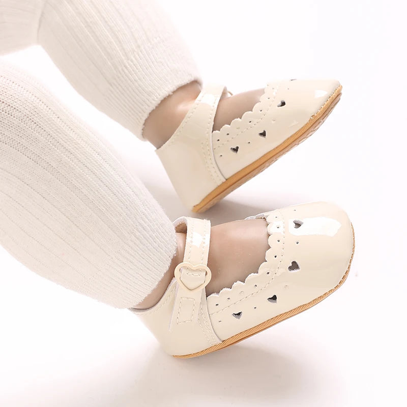 Einfarbige Baby Mädchen Mary Jane Schuhe 2025 - Weiche Gummisohle Anti-Rutsch - Frühling Herbst Prinzessin Schuhe 0-18M