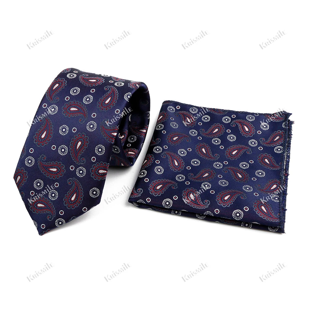 Novelty Paisley Tie Pocket Square Set For Men Skinny Slim 6cm Necktie Fit Business Wedding Party Stage Host Daily Wear Accessory