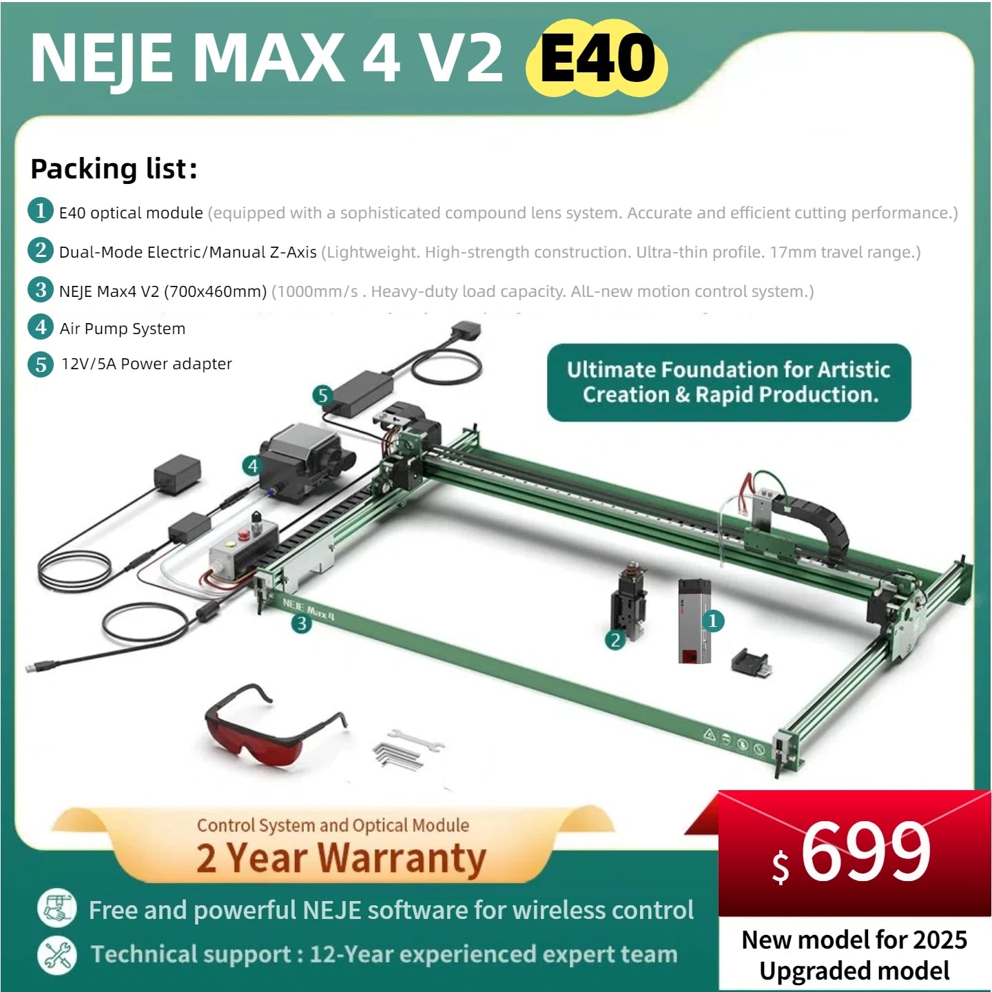 Lasergravur-Maschine 2025: NEJE Max 4 V2 Pro Laser Engraver 1000mm/s High Speed - 254DPI Precision Motorized Z-Axis Wood Acrylic Leather Collection