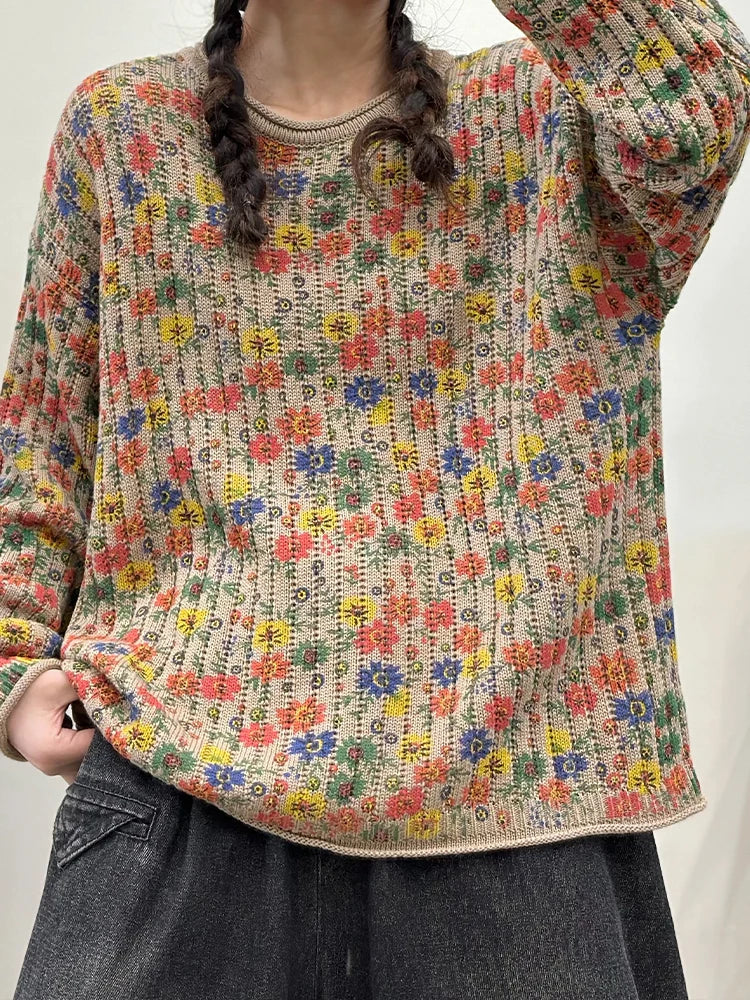 Amax LuluE Pullover Bedruckt Winter OAusschnitt-XL Baumwolle