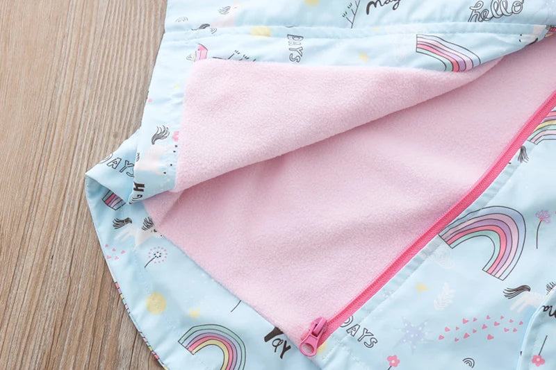 Jachetă pentru copii 2025: Curcubeu-Unicorn cu glugă și fermoar - Colecția de îmbrăcăminte pentru copii