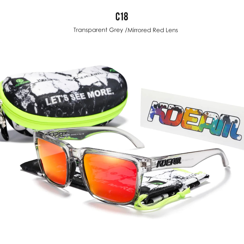 Ochelari de soare polarizați KDEAM pentru bărbați, ochelari de soare pătrați, casual, în aer liber, ochelari de soare unisex pentru femei, pentru cupluri, cu ambalaj nou