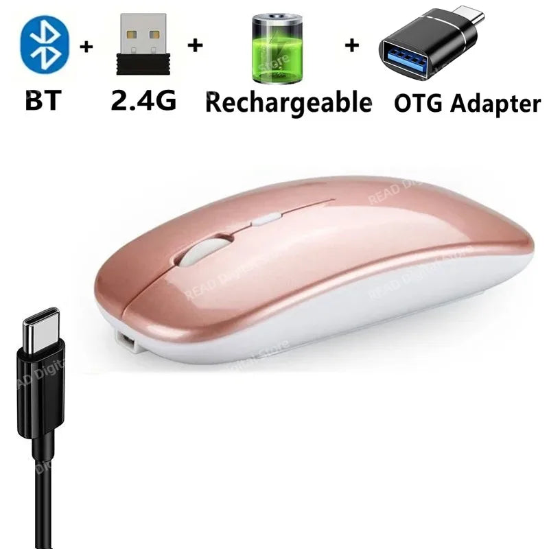 Wireless Maus Slim Bluetooth-kompatibel 2.4G Computer-Mäuse Portable Rechargeable/Battery Cordless Maus für iPad Laptop Desktop
