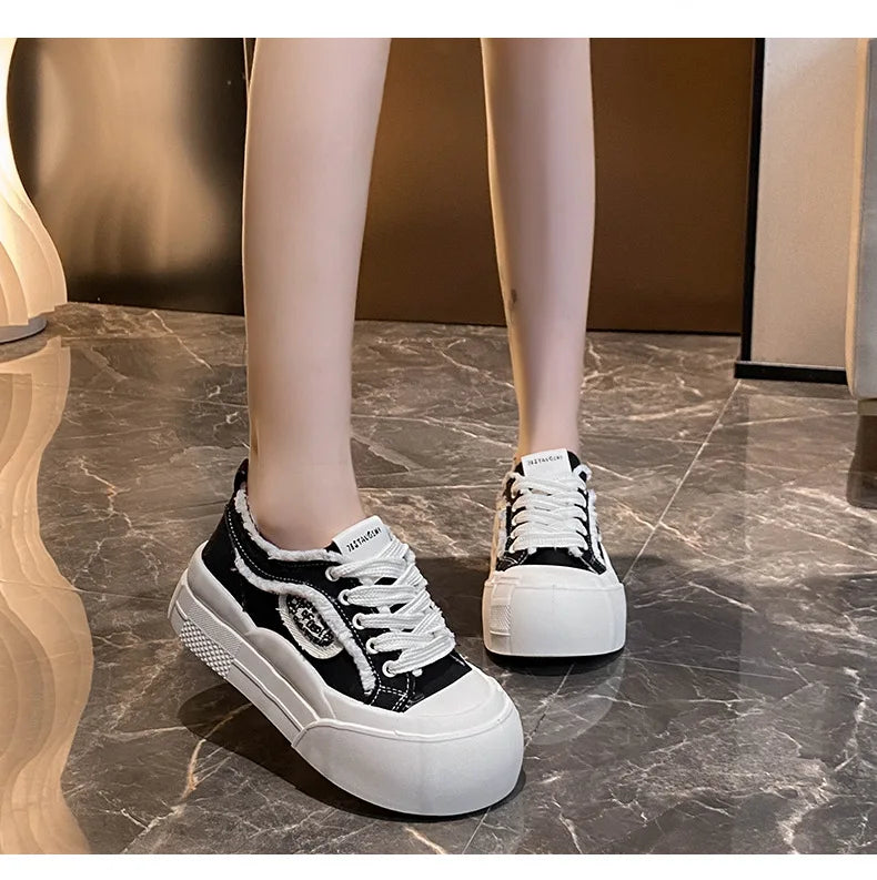 Womens Platform Sneakers White Tennis Shoes Woman Casual Low Top Fashion Chunky Canvas Sneakers 2025 New Spring Summer Trainers
