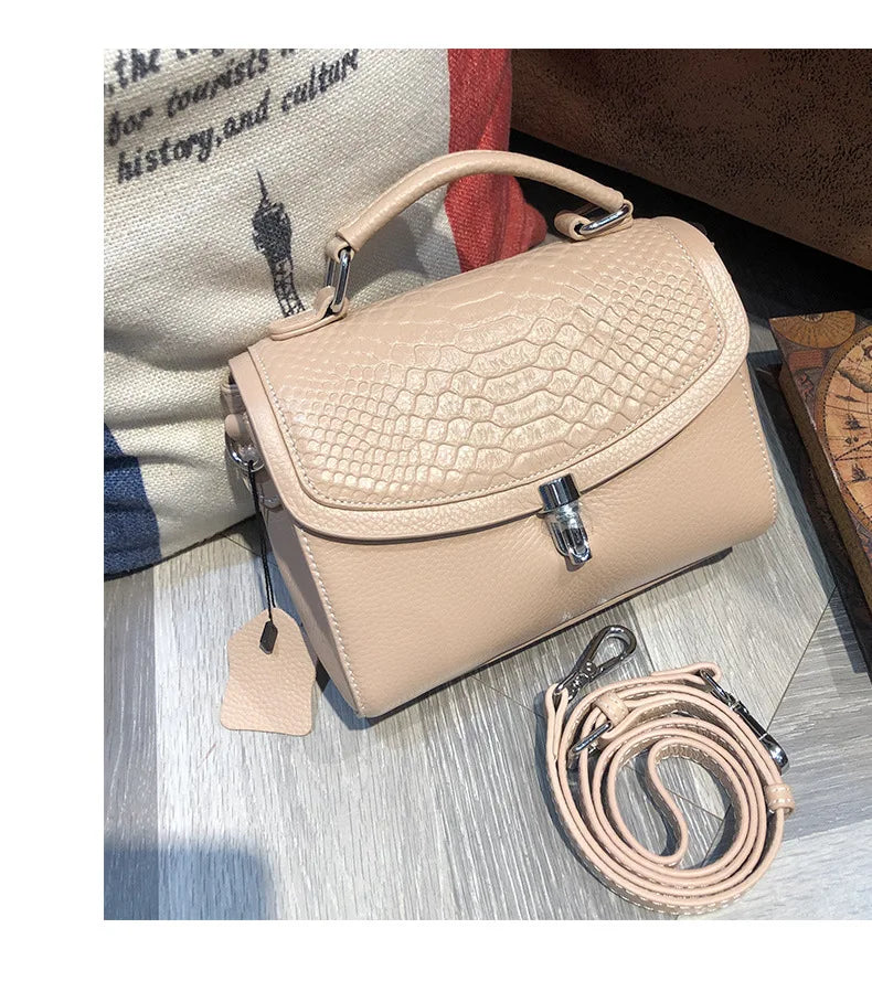 Genuine Leather Women Bag Fashionable Purse for Lady Temperament Crossbody Square Shoulder Bag Cow Leather Versatile Handbag