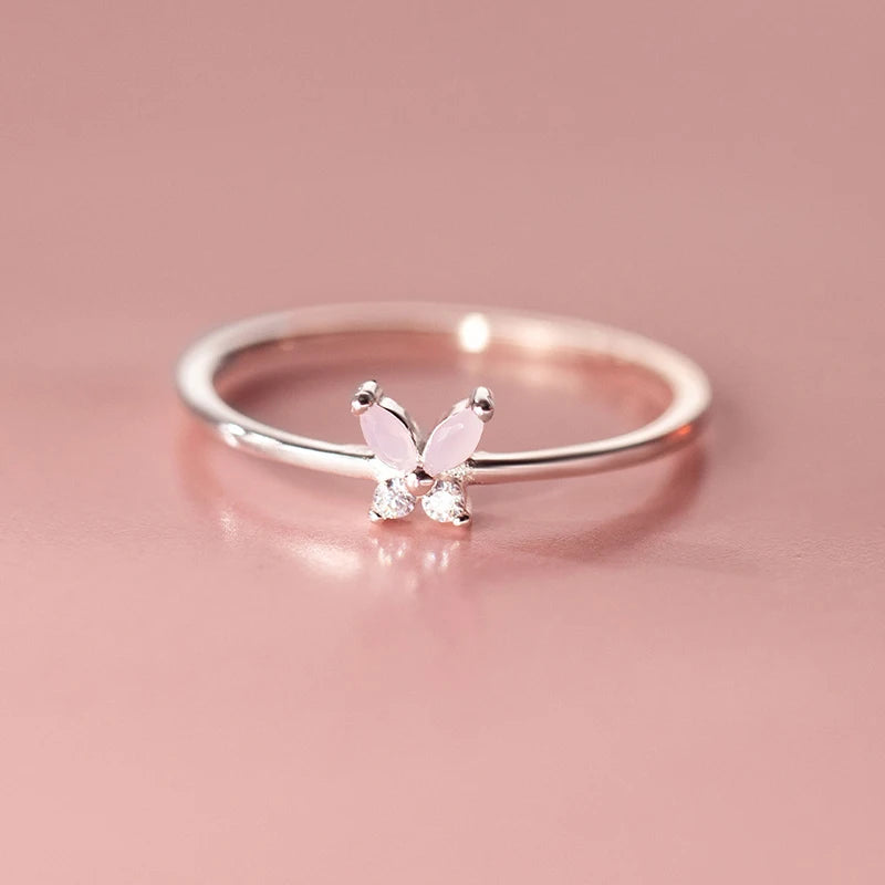 SOFTPIG Real 925 Sterling Silver Zircon Butterfly Adjustable Ring For Charming Women Cute Fine Jewelry Minimalist Accessories