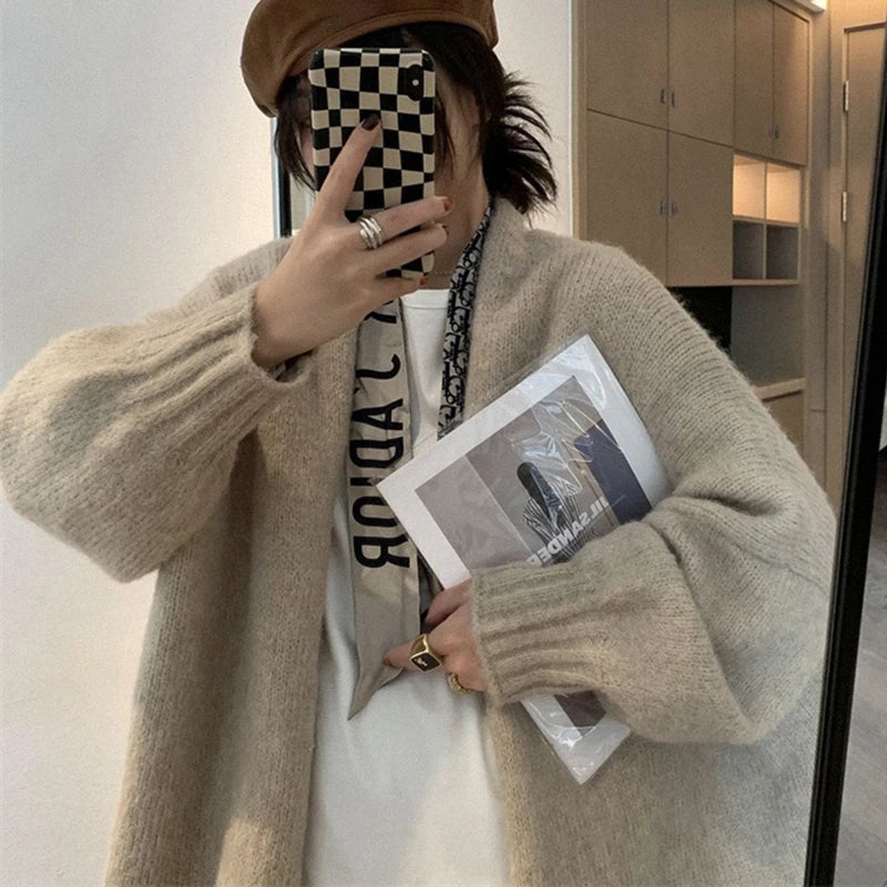 Koreanische Ballonärmel Strickjacke - Einfarbig, Warm L