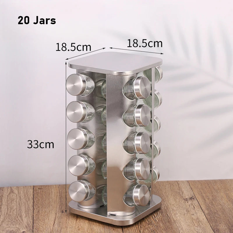 Stainless Steel Spice Rack Rotating Seasoning Set Vertical Spice Sorting Rack Square Condiment Organizer Salt Sugar Containers
