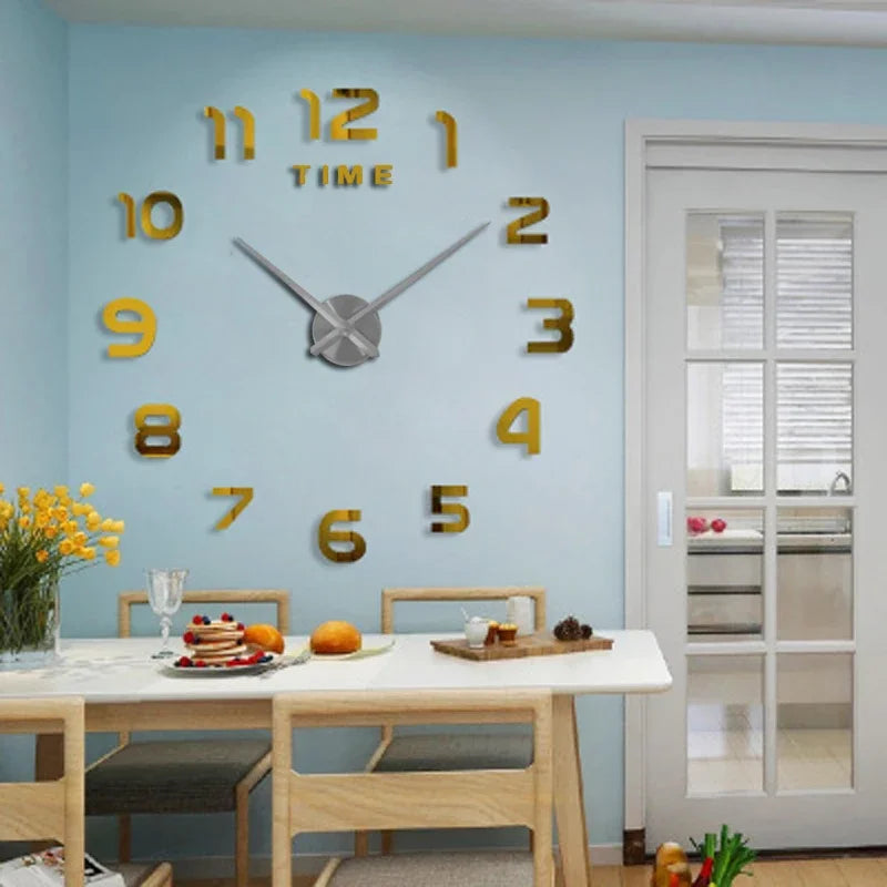 Modern Design Large Wall Clock 2D DIY Quartz Clock Fashion Watch Acrylic Mirror Stickers Living Room Home Decoration Decor