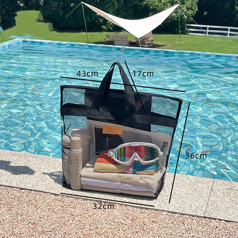 Beach Storage Bag Large Handheld Single Shoulder Swimming Pouch Large Capacity With Inner Network Folding Organizer Package