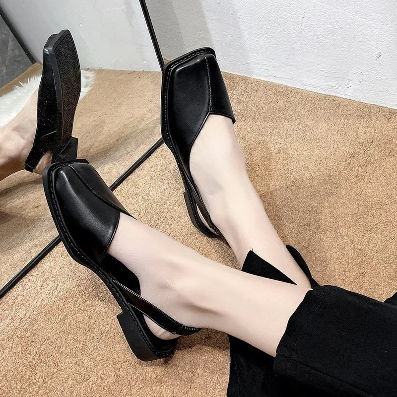 Women Sandals Elegant Square Toe Flat Shoes for Women Fashion Low Heels Sandals Brand Designer Women Party Shoes Sandalias Mujer