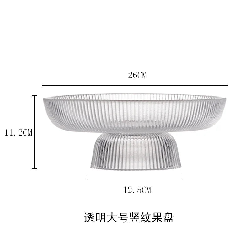 Glass Fruit Bowl with Feet Tall Striped Storage Tray Home Living Room Decoration Creative Dried Fruit Tray Snack Tray