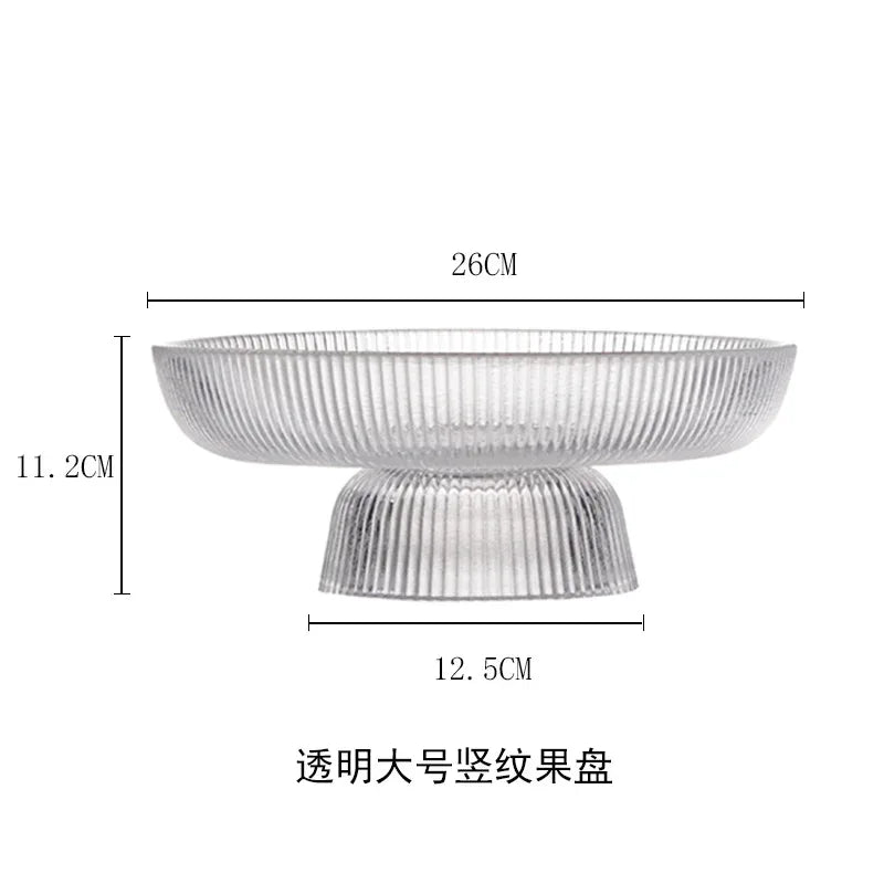Glass Fruit Bowl with Feet Tall Striped Storage Tray Home Living Room Decoration Creative Dried Fruit Tray Snack Tray - Golden Bridge Store