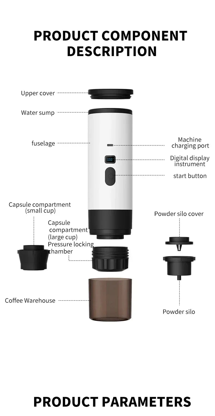 Kaffeemaschine 2025: INSIS FEMME Portable Electric Coffee Maker 3-in-1 - Capsule Coffee Grinder Travel Cordless Heating Car Home Camping Collection