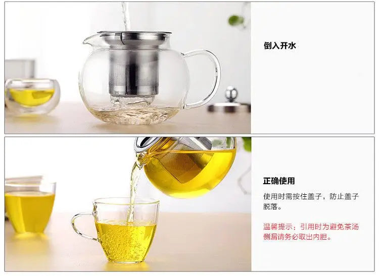 High quality Heat Resistant Glass Tea Pot,Chinese Flower Tea Set Puer Kettle Coffee Teapot Convenient With Infuser Office Home