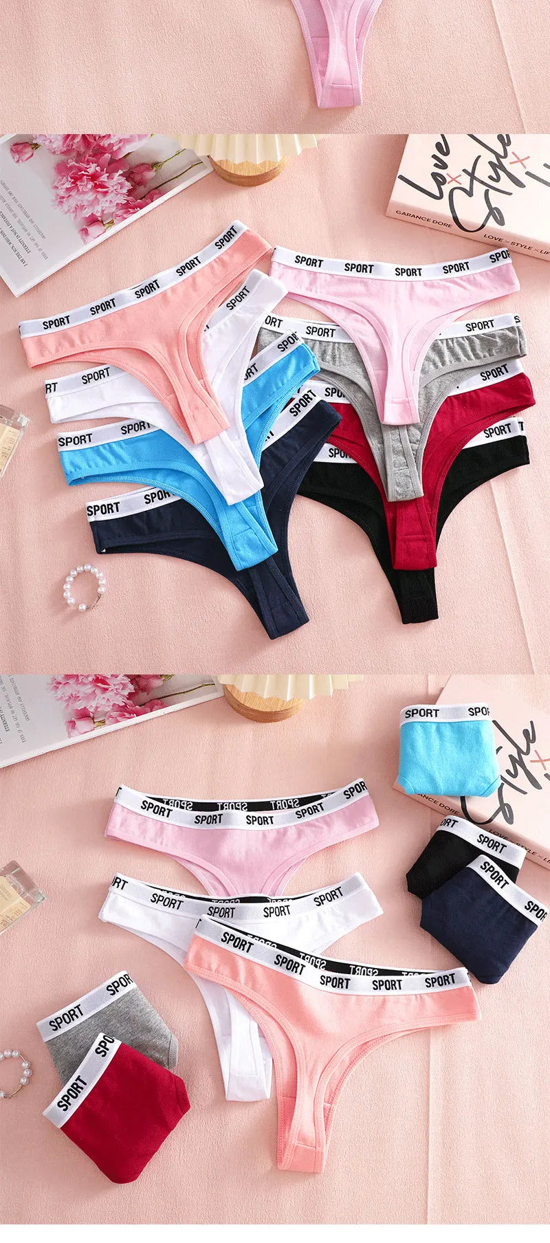 FINETOO Damen-Unterwäsche 2025 - 4er-Set Baumwoll-Strings für Sport elegante Marken-Tangas