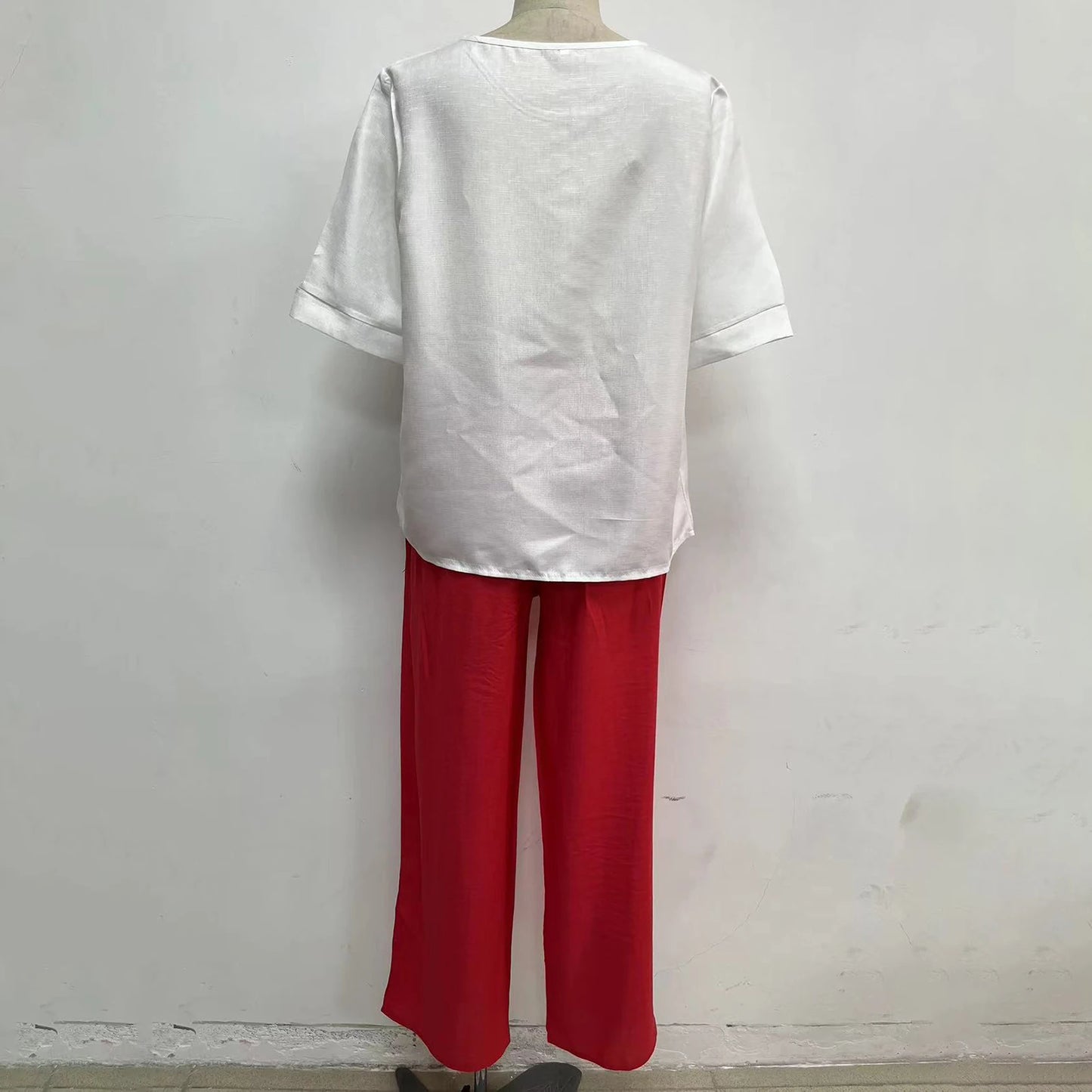 Elegant  Women Outfit Breathable Flower Pattern Blouse Trousers Half Sleeves Soft Blouse Pants Spring Clothes