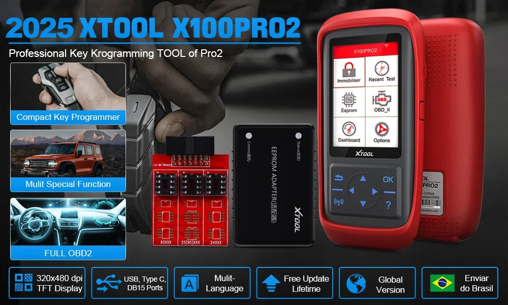 XTOOL X100 Pro2 OBD2 Scanner 2025 - Professional Key Programmer EEPROM Adapter - Auto Diagnosegerät Lifetime Update