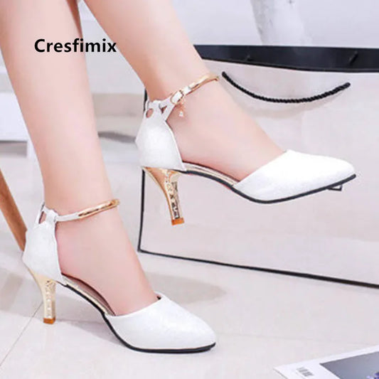 elegant fashion sweet white pu leather stiletto heel shoes for office career women casual street comfort spring summer pump ba38 - Golden Bridge Store