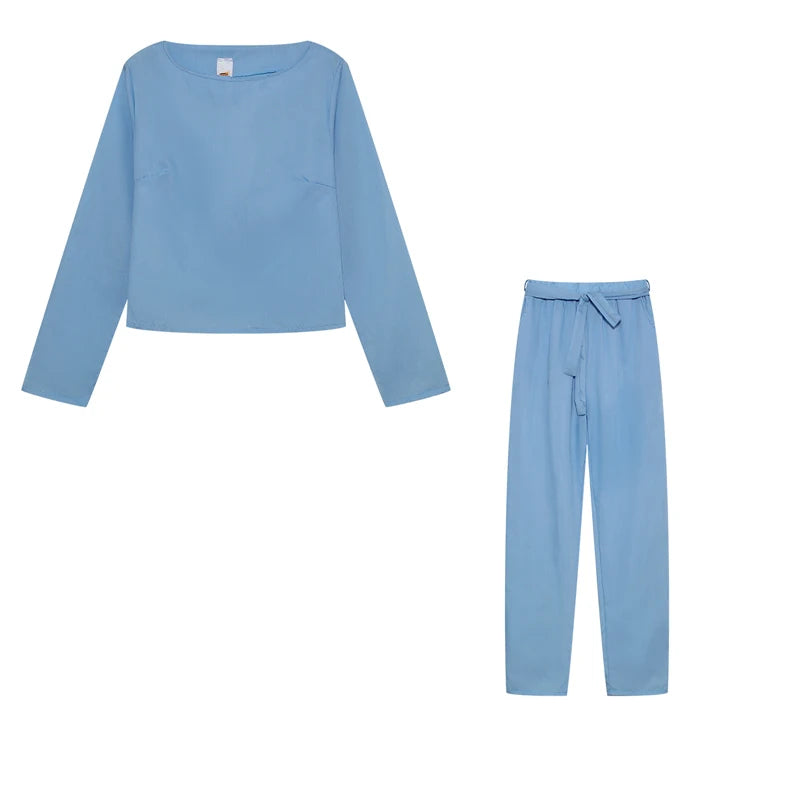 Suit Set Einfarbig Blusenhose Rundhals - Polyester Größe L