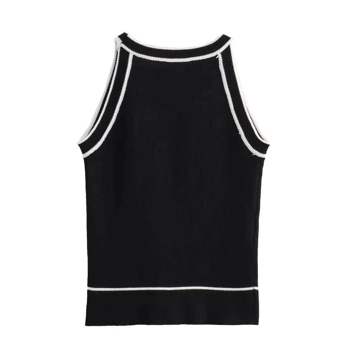 TRAF Tops for Women 2023 Crop Top Black elegant Sleeveless Knitted Fabric Women's Vest Tank top Female youthful women's clothing