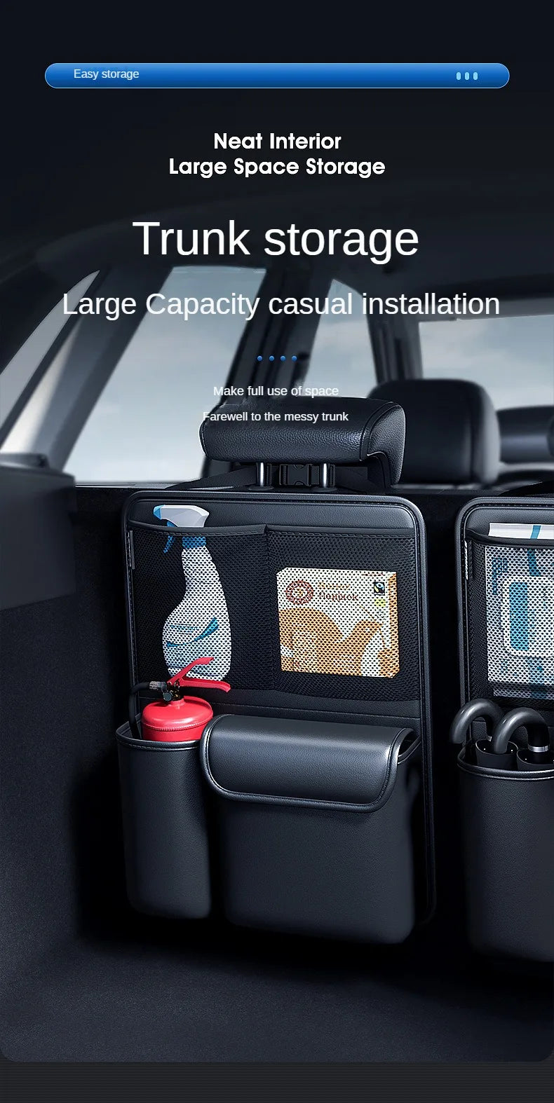 Geantă de depozitare din piele pentru portbagajul mașinii 2025 - Organizator pliabil pentru scule în spate pentru scaunul auto - Agățat multifuncțional UV pentru SUV