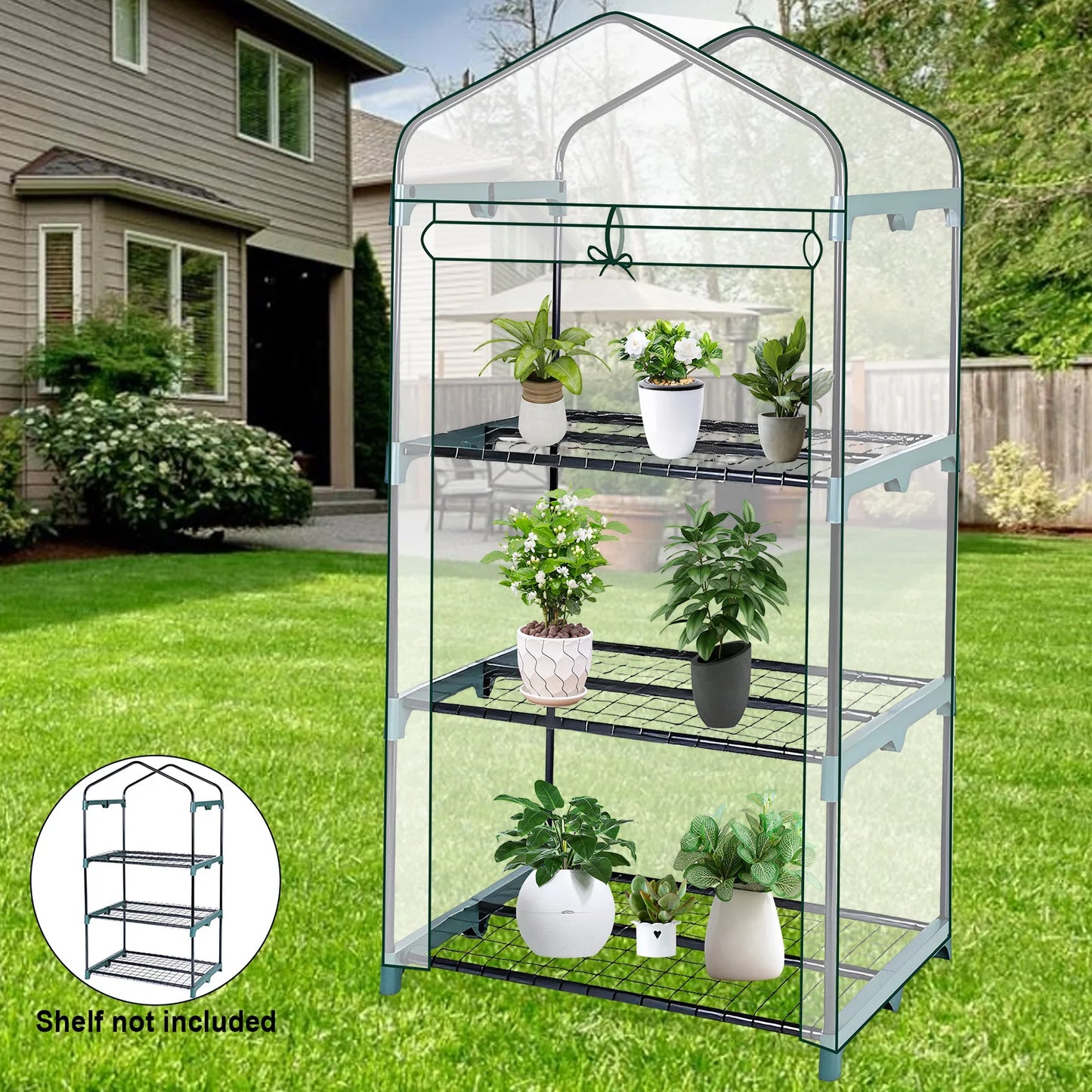 Garden Greenhouse Transparent Weatherproof Plant Grow House Cover with Roll up Double Zipper Door Small Waterproof Frost