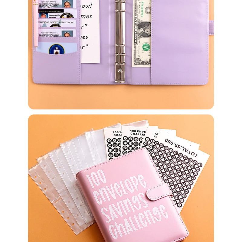 PU Leather Loose-leaf Journal Notebook 100 Day Couple's Challenge Savings Book Magnetic Buckle Save Money Book Make Money Books