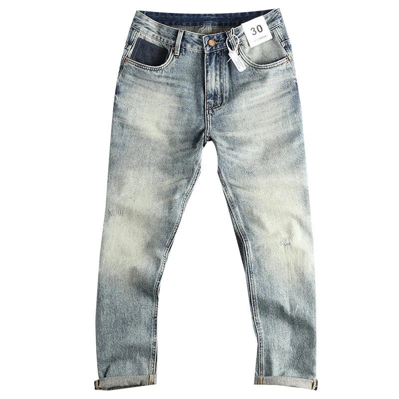 Heavy Washed Vintage Embroidered Denim Jeans Men's Versatile All Season Casual Trend Loose Tapered Straight Leg Pants Cityboys