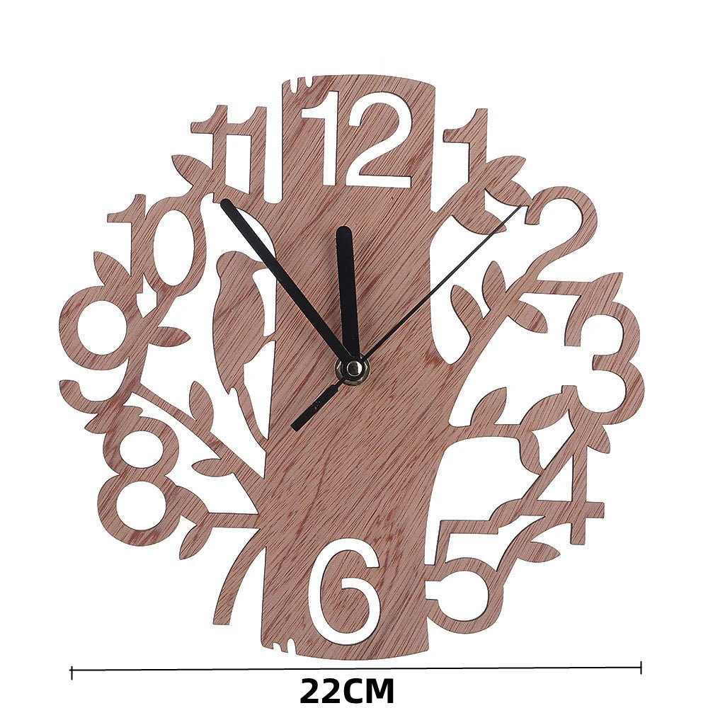 Modern Design Nordic Wall Clock Creative Hollow Design Wooden Birds Wall Clocks Silent Quartz Needle for Living Room Decorations