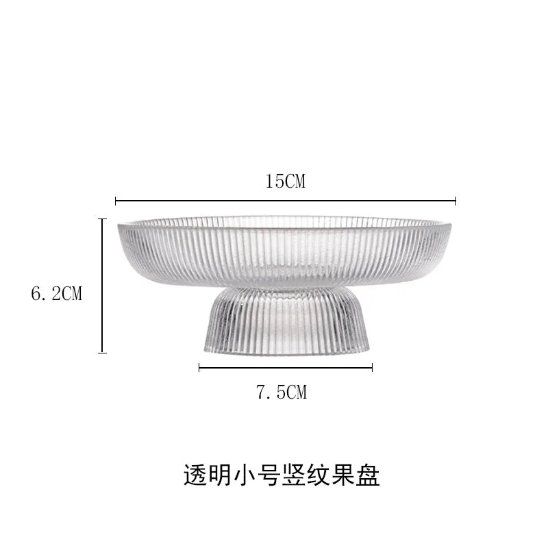 Glass Fruit Bowl with Feet Tall Striped Storage Tray Home Living Room Decoration Creative Dried Fruit Tray Snack Tray