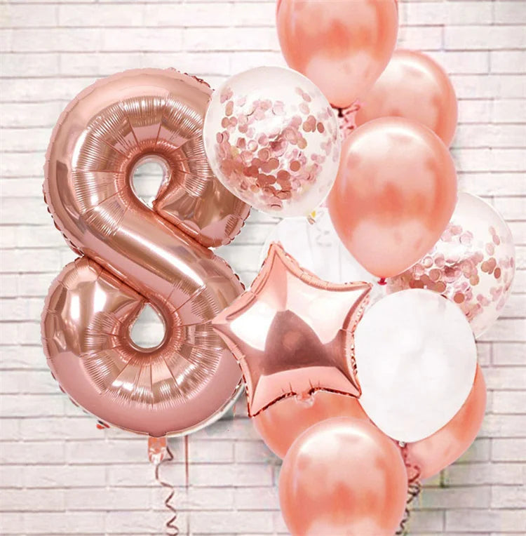 RoseGold Zahlenballons 32 Zoll Roségold - 13er Set 32cm