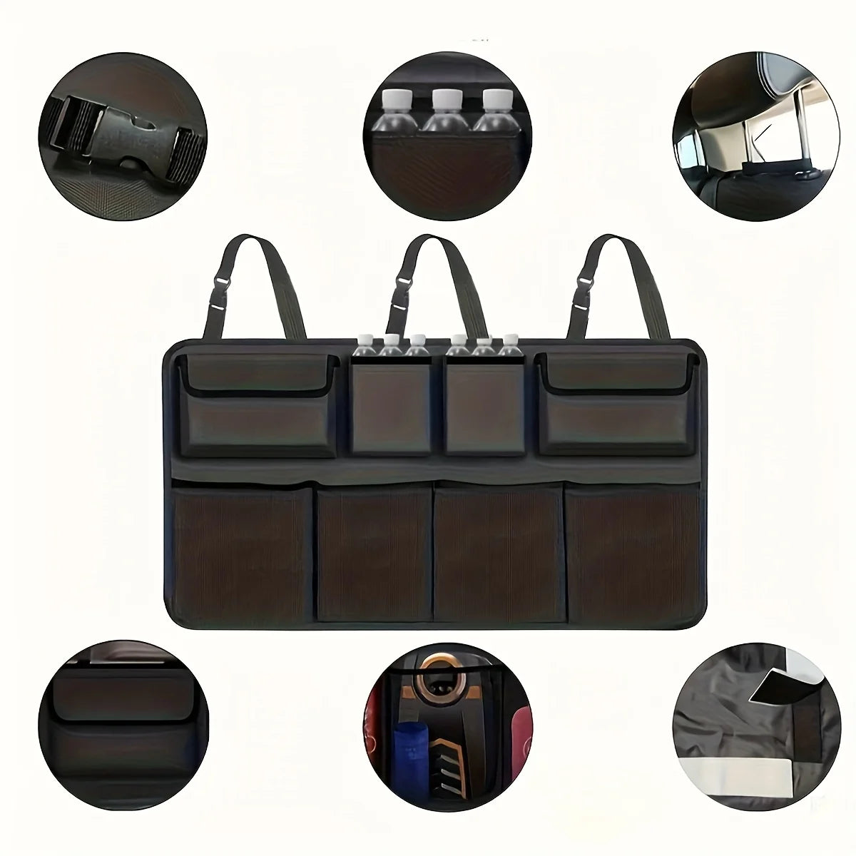 Geantă de depozitare multifuncțională pentru spătarul scaunului auto cu buzunar din plasă și geantă de depozitare agățată pentru accesorii auto