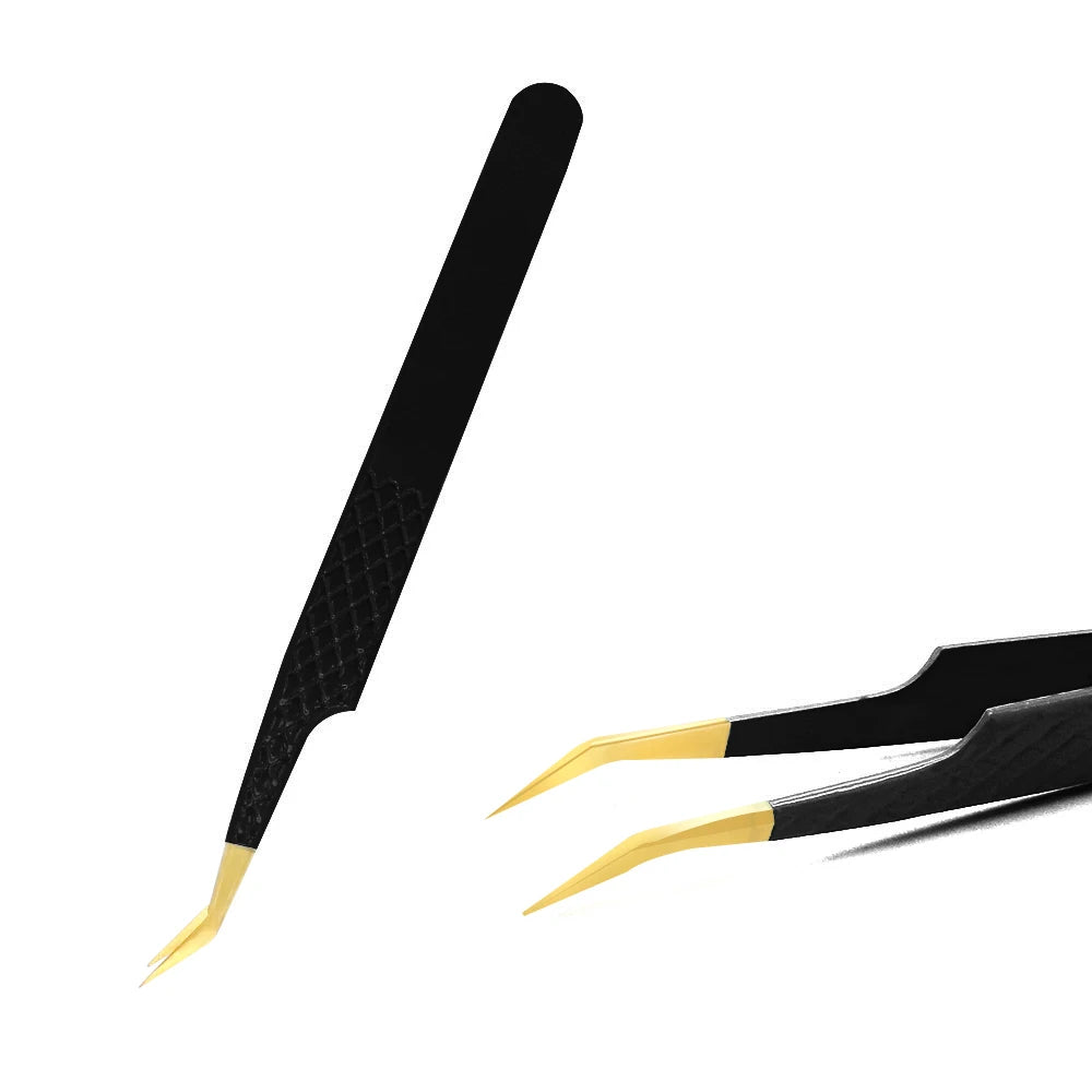 Eyelash Tweezer Black Stainless Steel Superhard Precision Anti-Static Tweezers Grafting Lashes Extension Supplies Makeup Tools