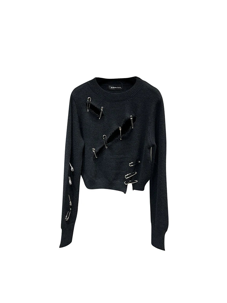 Mina Gothic O Hals Pullover - Lochmuster Größe M Langarm