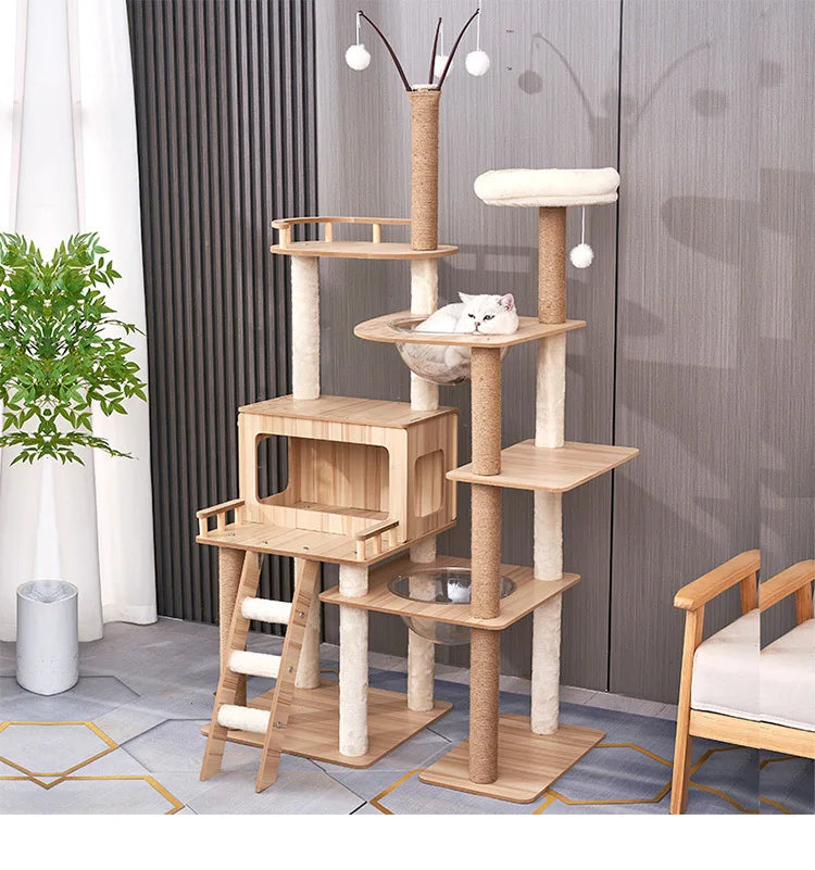 Großer Holz Katzenbaum Mit Raum Pod Multi-Level Katzen Turm & Kratzbäume Langlebig Katzen Möbel Für Indoor Katzen Katzen Spielzeug