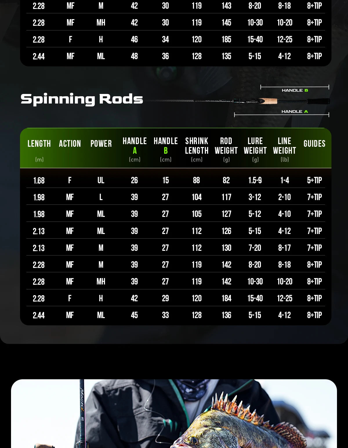 HANDING Magic L Angelrute 1,98-2,44m - Carbon Spinn & Casting Rute für Barsch