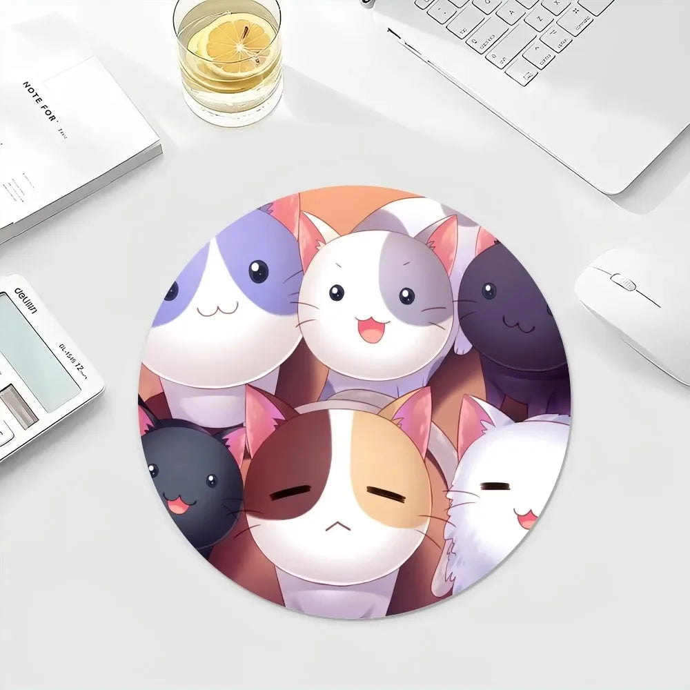 Gaming-Mauspad 2025: Cartoon Cute Cats Anti-Slip - Round Anime Gaming Mouse Pad Teen Girls Collection