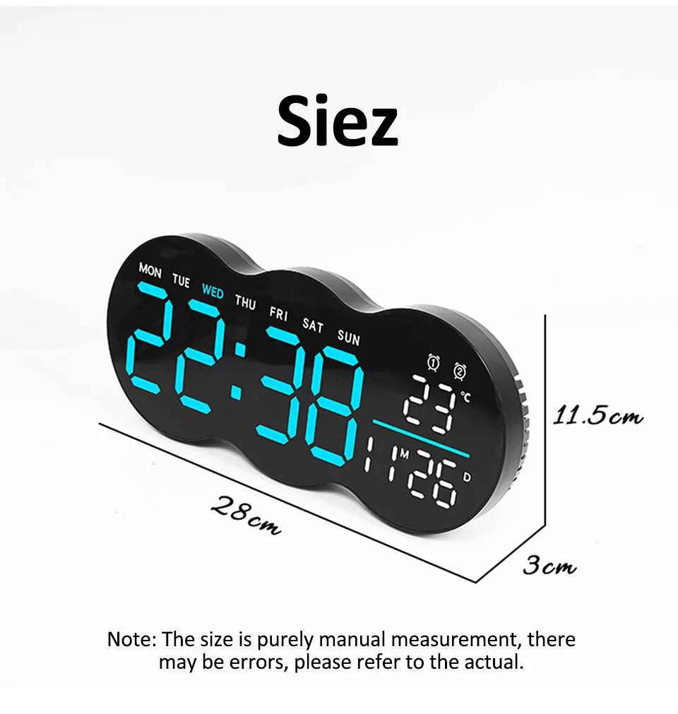 Wanduhr 2025: Large Digital Wall Clock with Ambient Light Remote Control - Temp Week Display 12/24H 2-Alarms Brightness Adjustable LED Clocks Collection