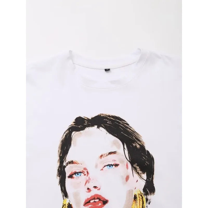 Print T-Shirts Woman Summer 2024 Short Sleeve Top Y2k Basics Letter Tops O-Neck Women Tops Women's Graphic T-shirt