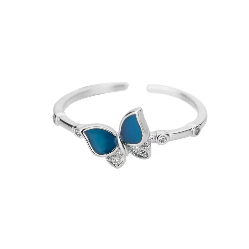 GaaBou Schmuck Schmetterling Ring - 925 Silber Blau Zirkon