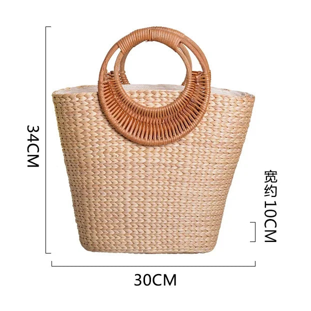 Beach Bag Women 2022 Summer New Elegant Woven Straw Bags Female Bohemia Knitted Large Tote Handbag Vacation Casual - Golden Bridge Store