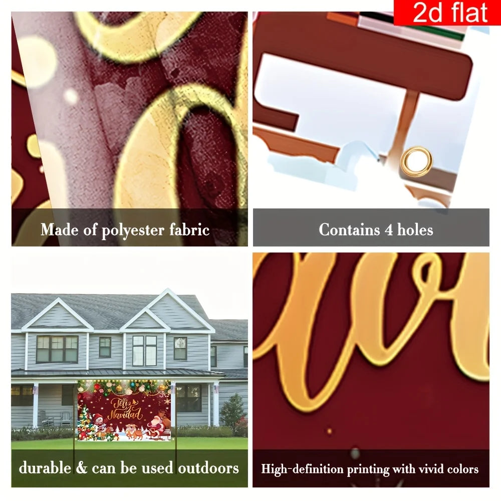 2D flat banner, 1pc, Christmas decoration banner, polyester, Spanish snow Santa Claus elk snowman pattern