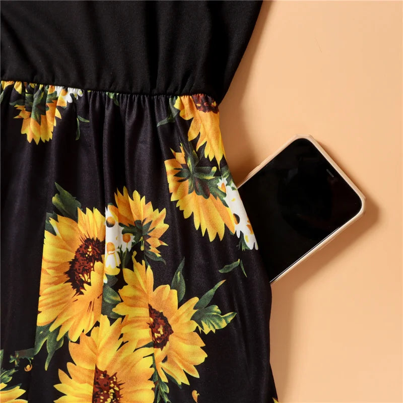 Mother Daughter Matching Dresses Family Sets Floral Fashion Woman Girls Long Dress Outfits Sleeveless Family Look Dress