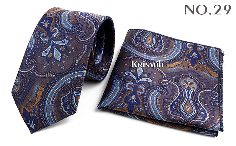 Novelty Paisley Tie Pocket Square Set For Men Skinny Slim 6cm Necktie Fit Business Wedding Party Stage Host Daily Wear Accessory