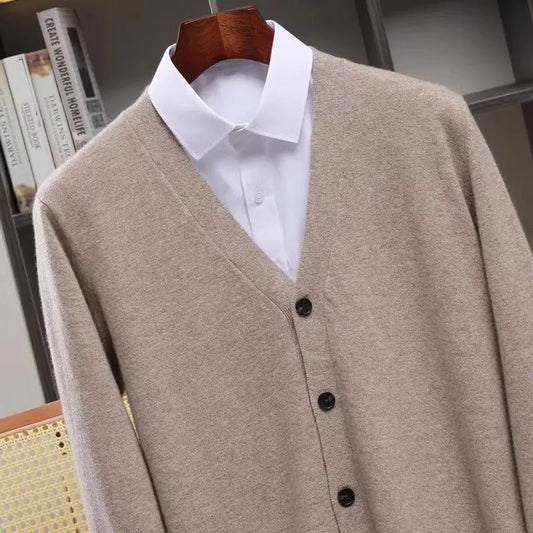 Closure V-Neck Strickjacke Herren - Polyester Langarm Unifarben Größen M L Klassisch Winter