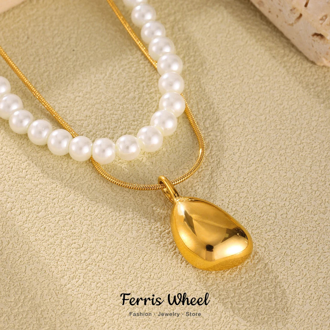 Gorgeous Necklace for Women White Pearl Beaded Gold Plated Chain Pendant Daily Charm Waterproof Jewelry Gift