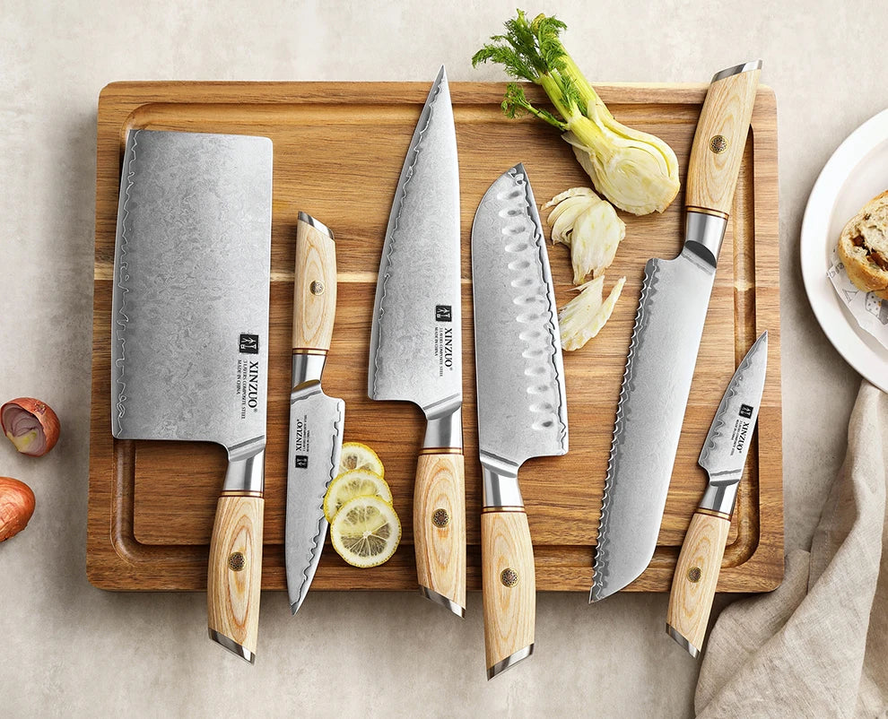 XINZUO 1-6PCS Pro Kitchen Knife Set – 10Cr15CoMoV Steel Core Blades & Japanese Pakkawood Handle for Ultimate Precision