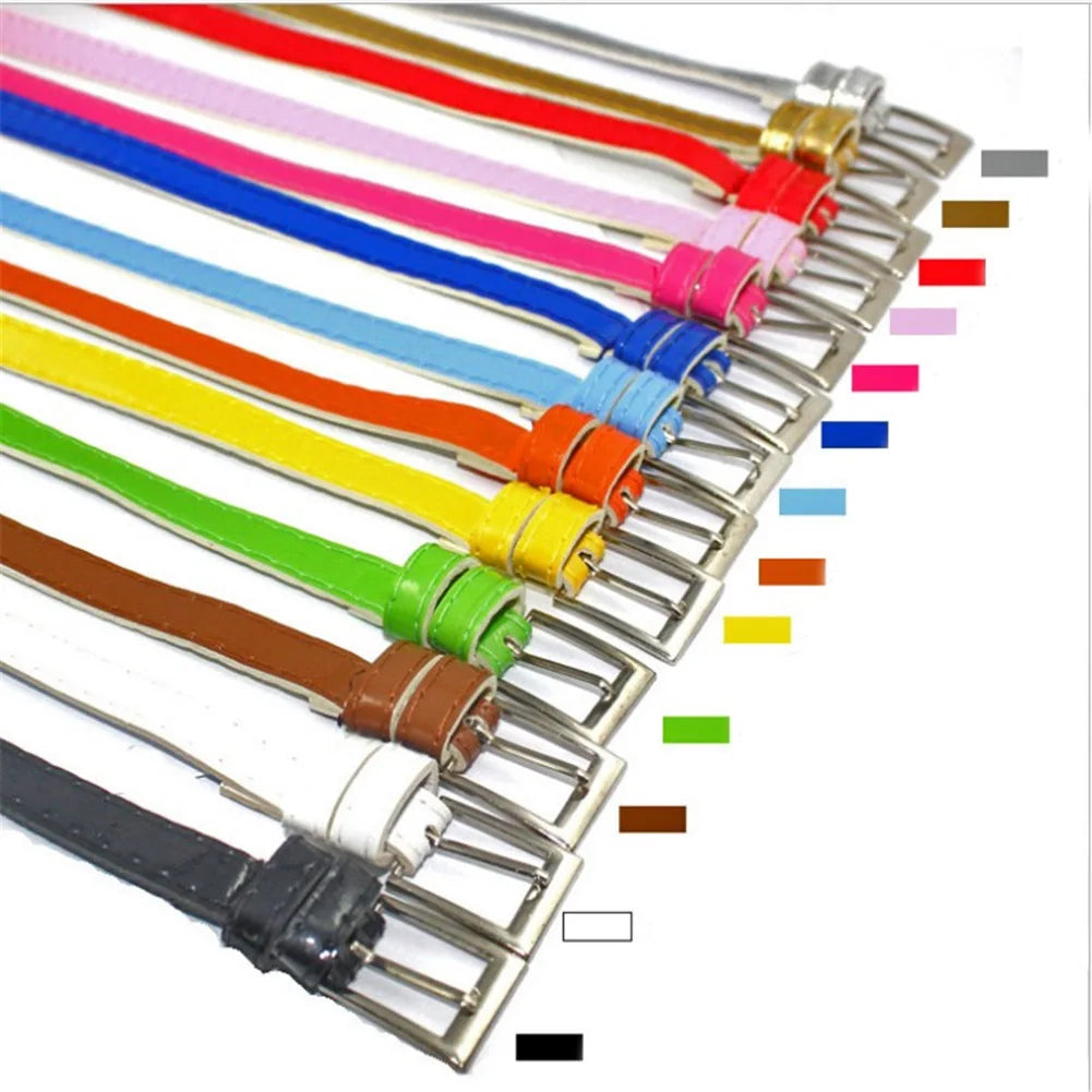 Women Belts New PU Leather Candy Color Metal Buckle Belt Girls Dress Jean Pants Waistband Belts for Lady Luxury Brand Belts